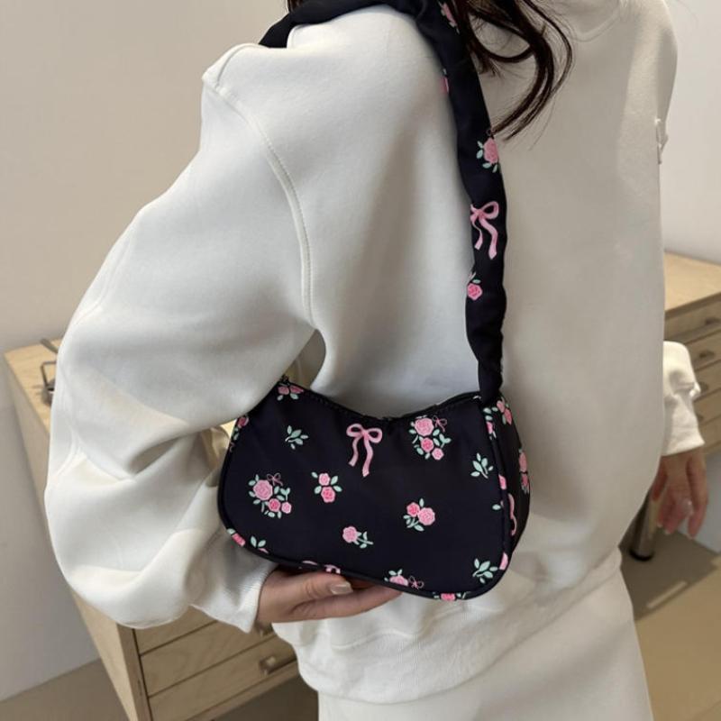 Travel Accessories For Girls - กระเป๋าสะพายไหล่ผ้าแคนวาสลายดอกไม้โบว์น่ารัก 1 ชิ้น ขายดี กระเป๋าถือสไตล์เกาหลีใหม่สำหรับสาวๆ กระเป๋าสะพายข้างสำหรับเดินทางกลางแจ้ง