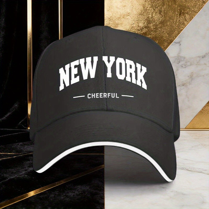 Travel Accessories New York - หมวกเบสบอลนิวยอร์ก ชีร์ฟูล แคป แบบปรับได้สำหรับทุกเพศ หมวกสตรีทแวร์สไตล์มินิมอล อุปกรณ์เสริมสำหรับการเดินทางแบบสปอร์ต