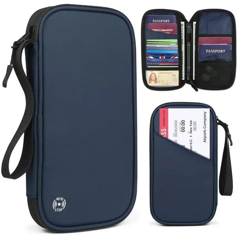Travel Accessories Passport Holder - น้ําหนักเบาครอบครัวหนังสือเดินทางกระเป๋าสตางค์ซิป Oxford เอกสารกระเป๋าที่ถอดออกได้สายรัดข้อมือสําหรับผู้หญิงผู้ชาย