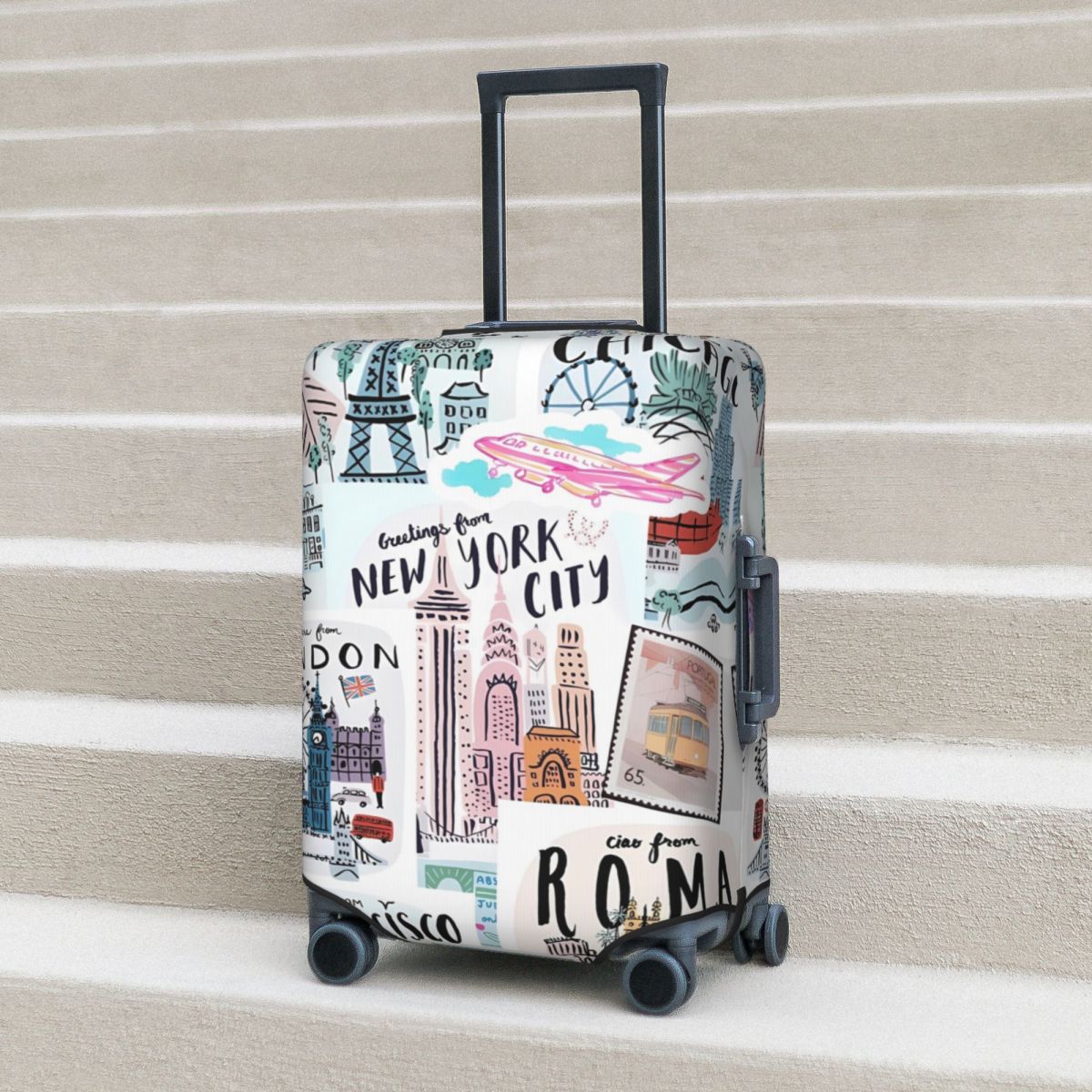 Travel Accessories New York - ผ้าหุ้มกระเป๋าเดินทางพิมพ์ลายเมมโมรี่บอร์กสำหรับนักธุรกิจอุปกรณ์ป้องกันกระเป๋าเดินทางใช้งานได้จริง