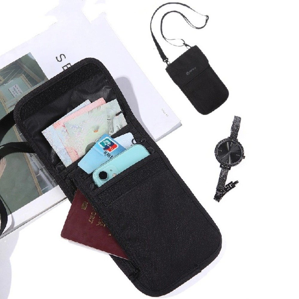 Travel Accessories Passport Holder - อุปกรณ์เสริมสำหรับการเดินทางแบบพกพา กระเป๋าเดินทาง ไนลอน สีกากี สีดำ กระเป๋าใส่ตั๋วแบบคล้องคอ