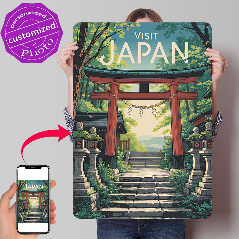Travel Accessories To 3D Print - โปสเตอร์พิมพ์ลายสามมิติ Visit Japan Travel ป้ายโลหะวินเทจแบบกำหนดเองสำหรับตกแต่งผนังบ้าน ของตกแต่งบ้าน