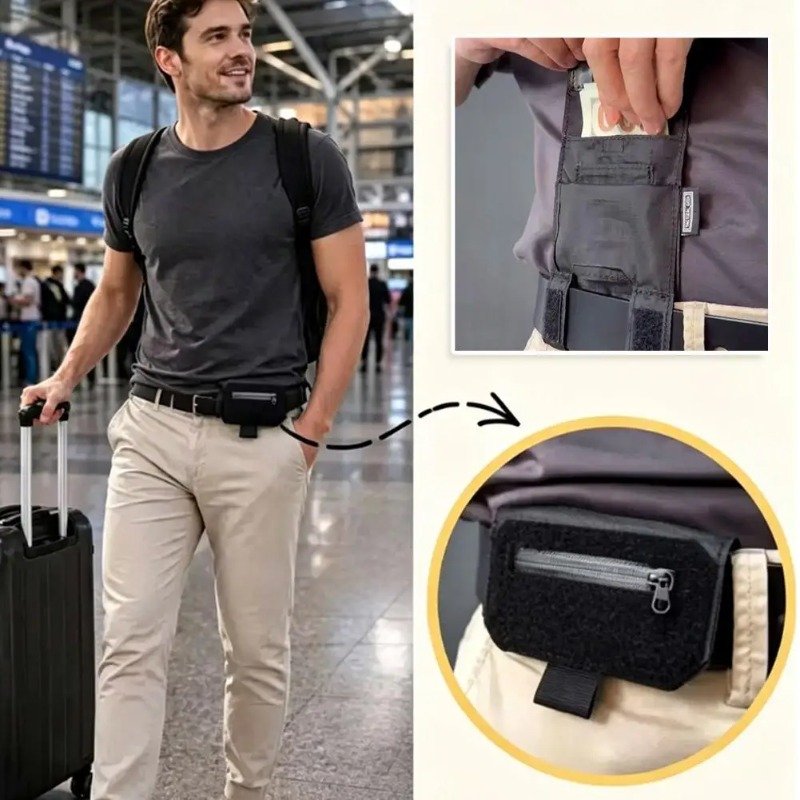 Travel Accessories Passport Holder - กระเป๋าคาดเอวพกพา, ของขวัญสำหรับผู้ชาย, กระเป๋าเงินซ่อนขนาดบางสำหรับใส่เงินสด, บัตร และพาสปอร์ตสำหรับของใช้จำเป็นในชีวิตประจำวันและการเดินทาง