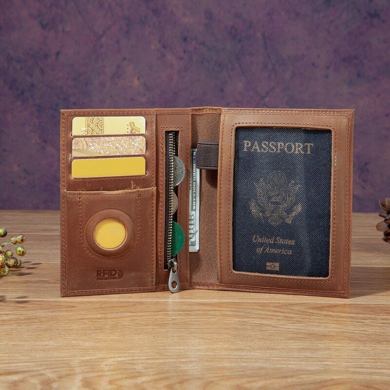 Travel Accessories Passport Holder - กระเป๋าใส่พาสปอร์ตหนังแท้แฟชั่นสำหรับทุกเพศ แบบมัลติฟังก์ชั่น ป้องกัน RFID จัดเก็บเอกสาร อุปกรณ์เสริมสำหรับการเดินทาง